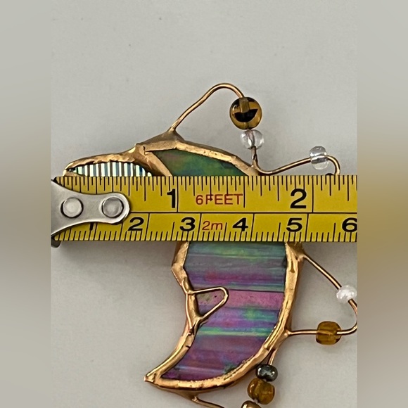 Very cool pink/green/blue/gold color pin.  Beads hanging from moon shaped pin. - Picture 7 of 7